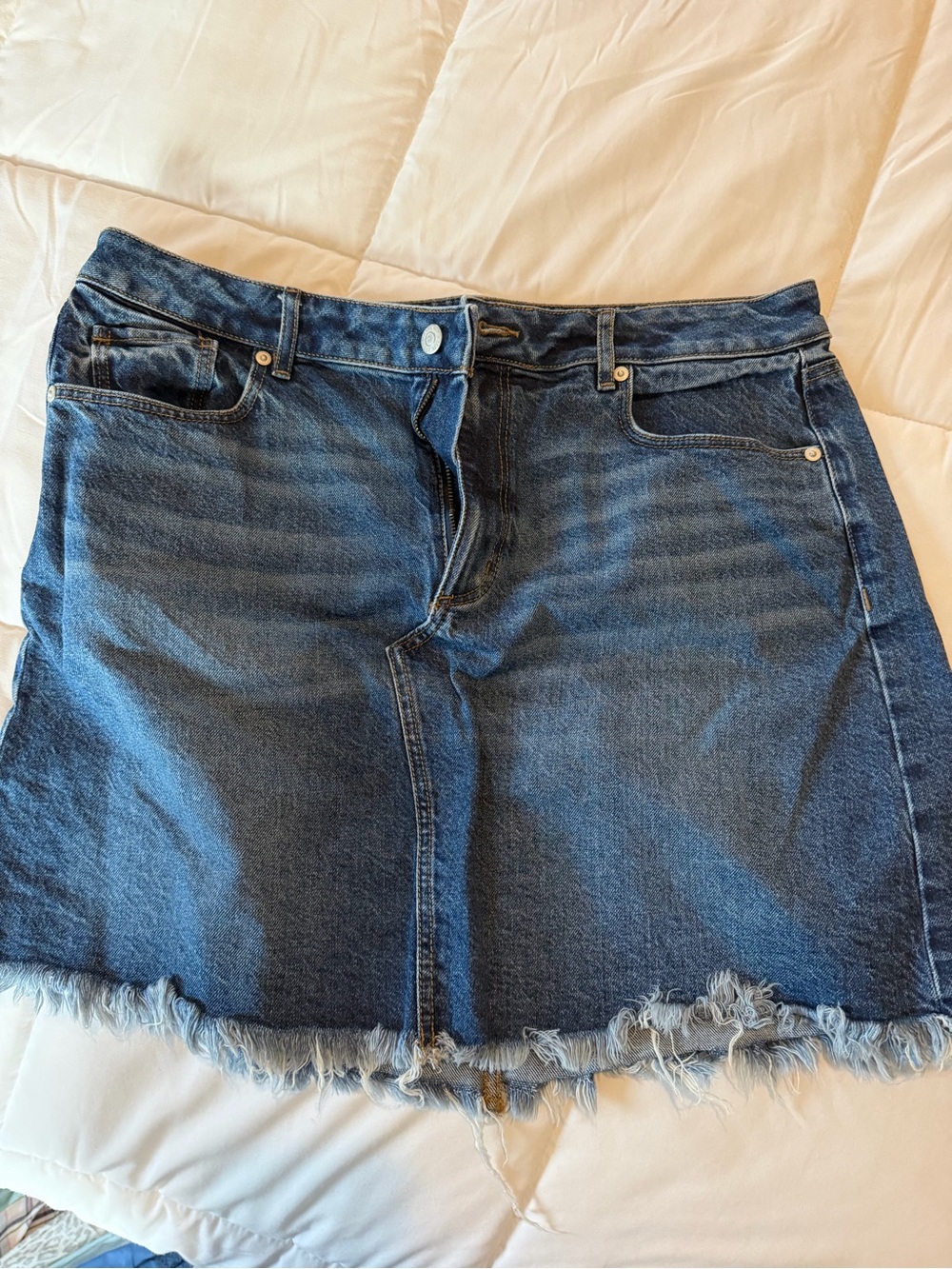 LOFT Blue Denim Mini Skirt with Frayed Hem